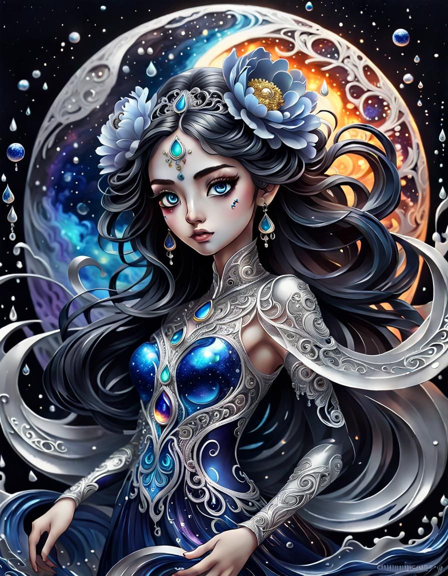 Luminous Moon Goddess in Splash Art Style