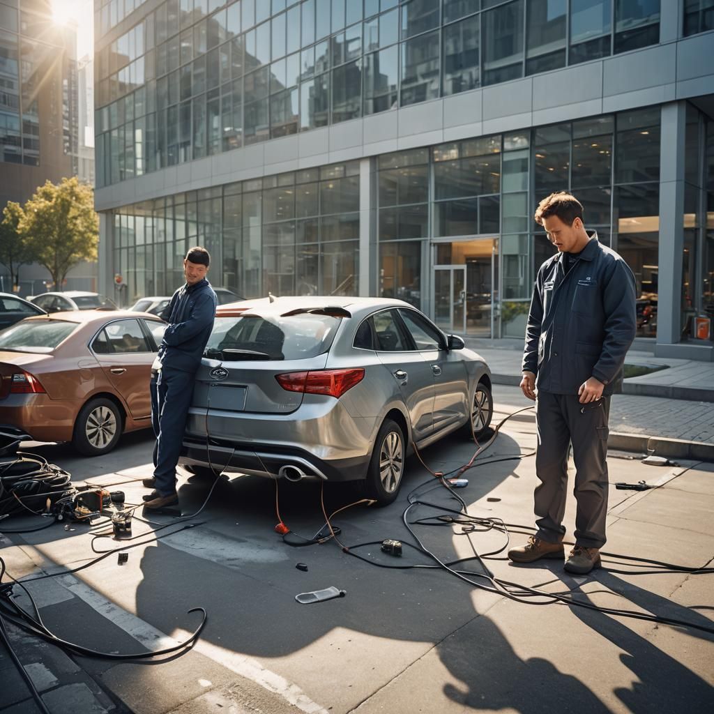 Car Mechanic Accident in Modern Auto Repair Shop