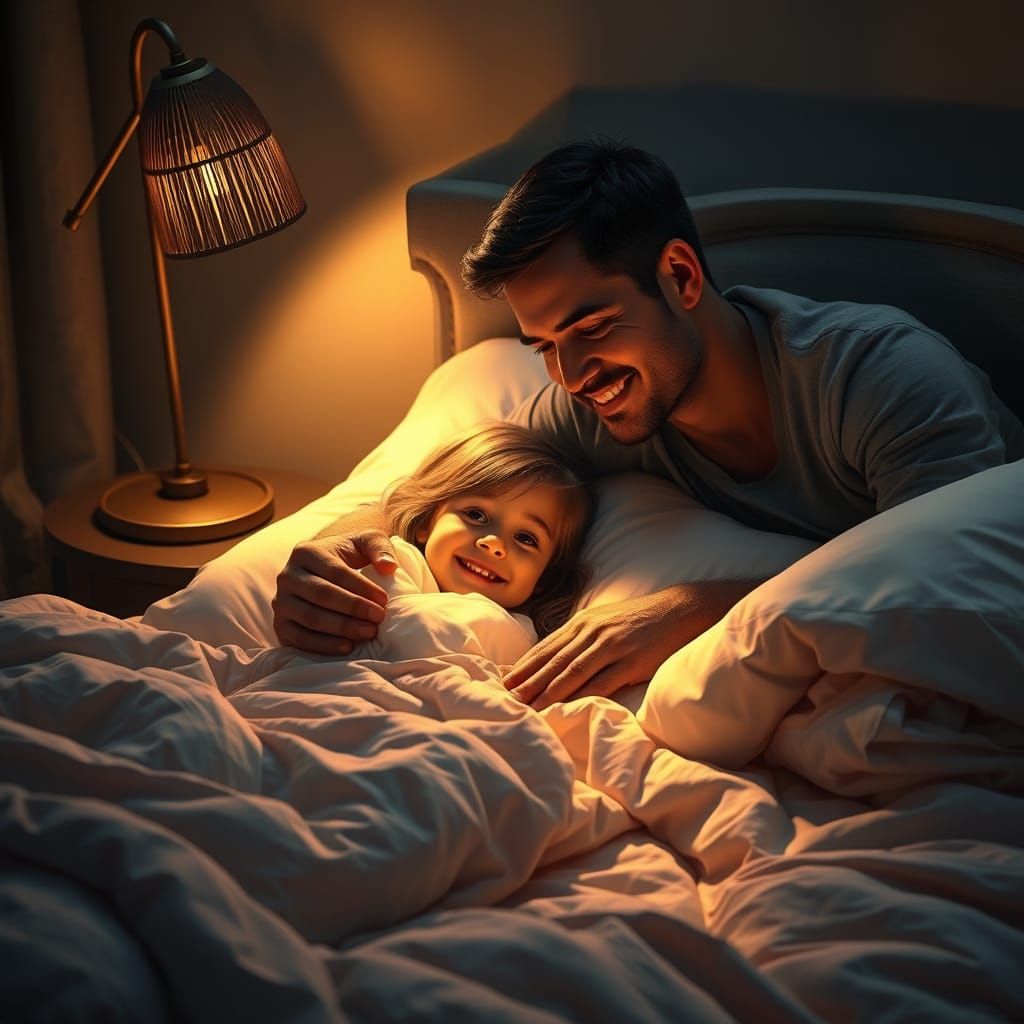 A Father's Tender Moment in Warm Golden Light