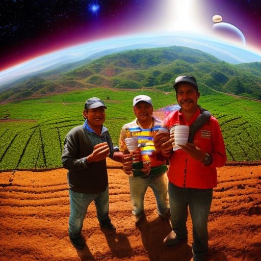 Colombian Coffee Growers in a Space Alien Atmosphere
