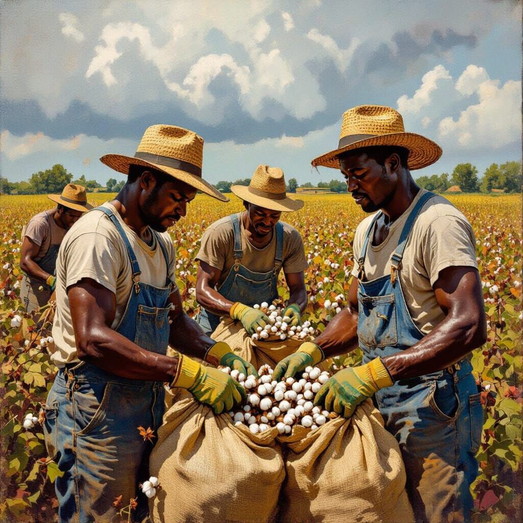 Farm Laborers Harvesting Cotton in Oppressive Heat
