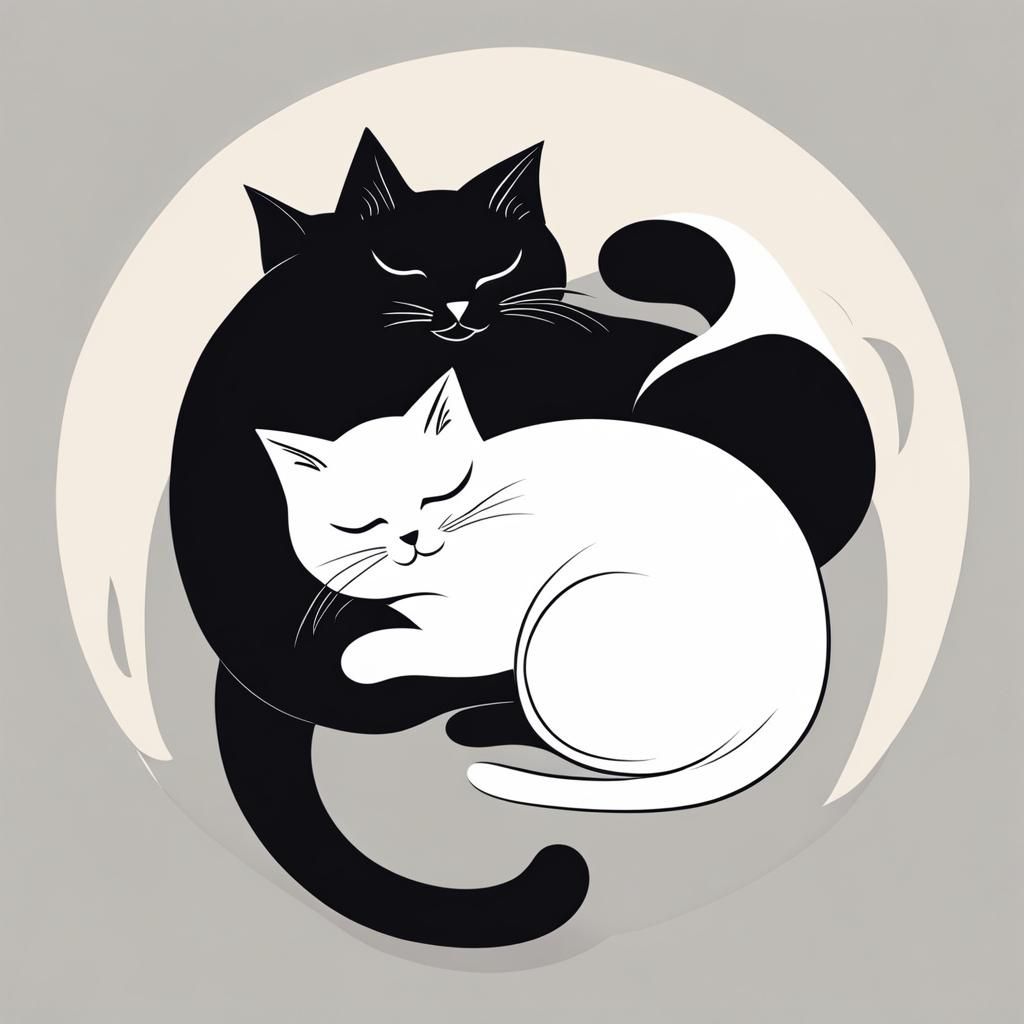 Yin Yang Cats Cartoon Sketch