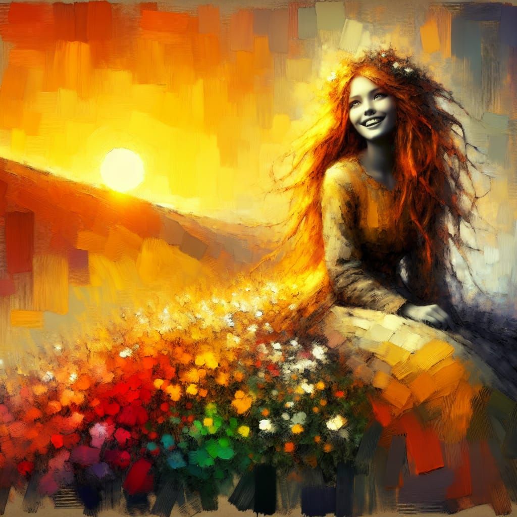 Smiling Norse Goddess Sól in Sunset Concept Art