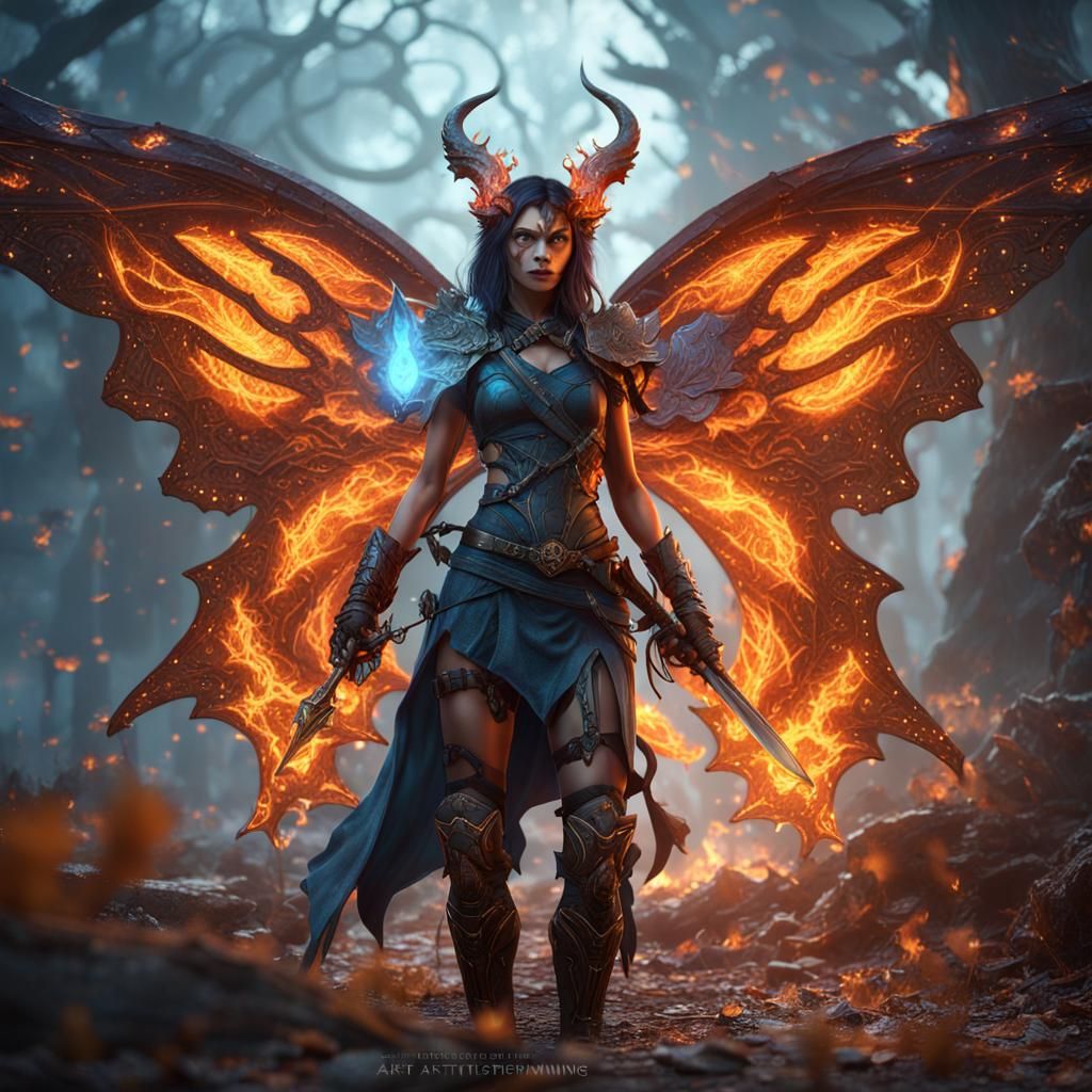 Butterfly Demon Dryad Gunslinger in Goth Style