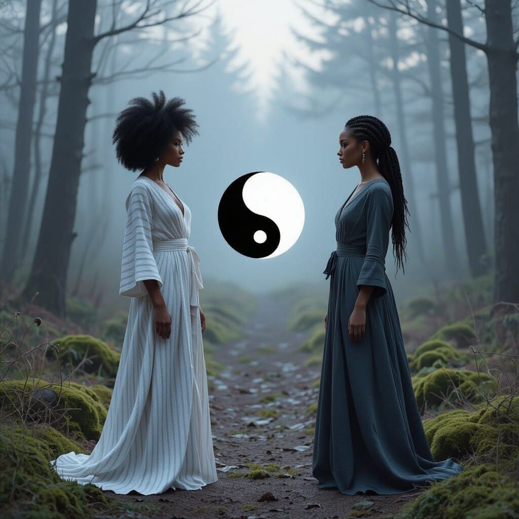 High Contrast Yin-Yang Portrait in Grayscale