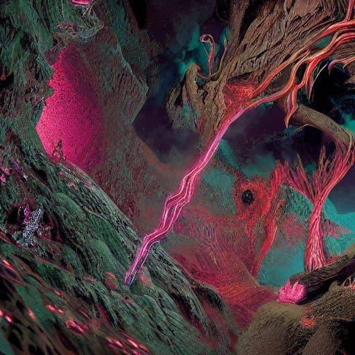 Surreal Landscape in Cyberpunk Aesthetic