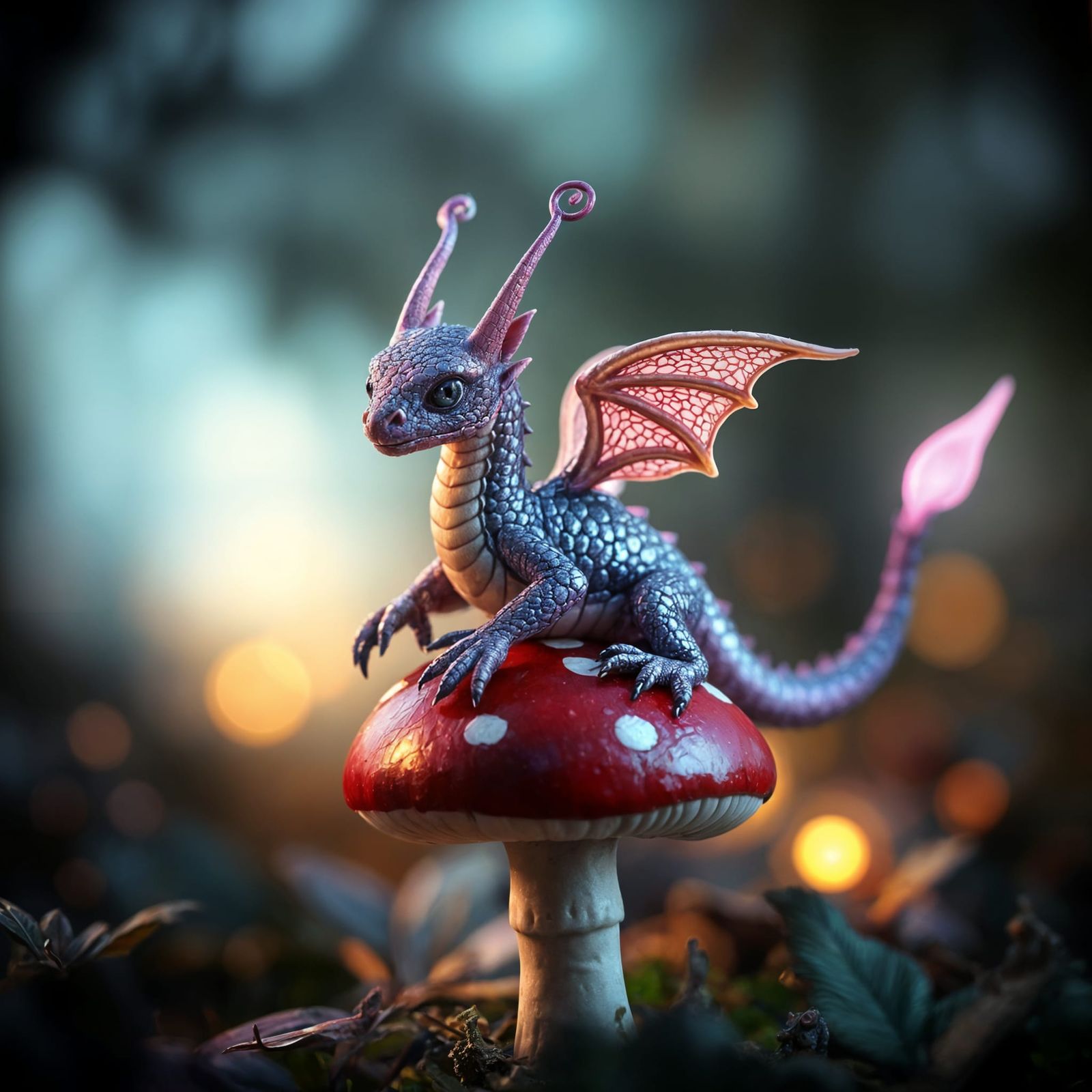 Iridescent Dragon on Enchanted Mushroom Throne