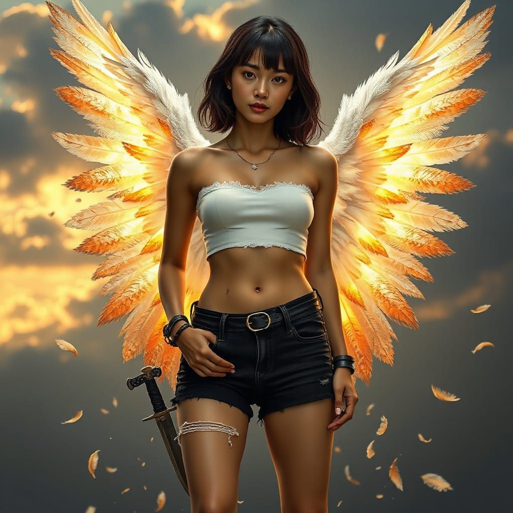 Celestial Renegade: Singaporean Woman with Angel Wings