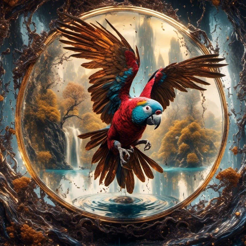 Parrot Enters Dreamscape: A Surreal Oil Painting