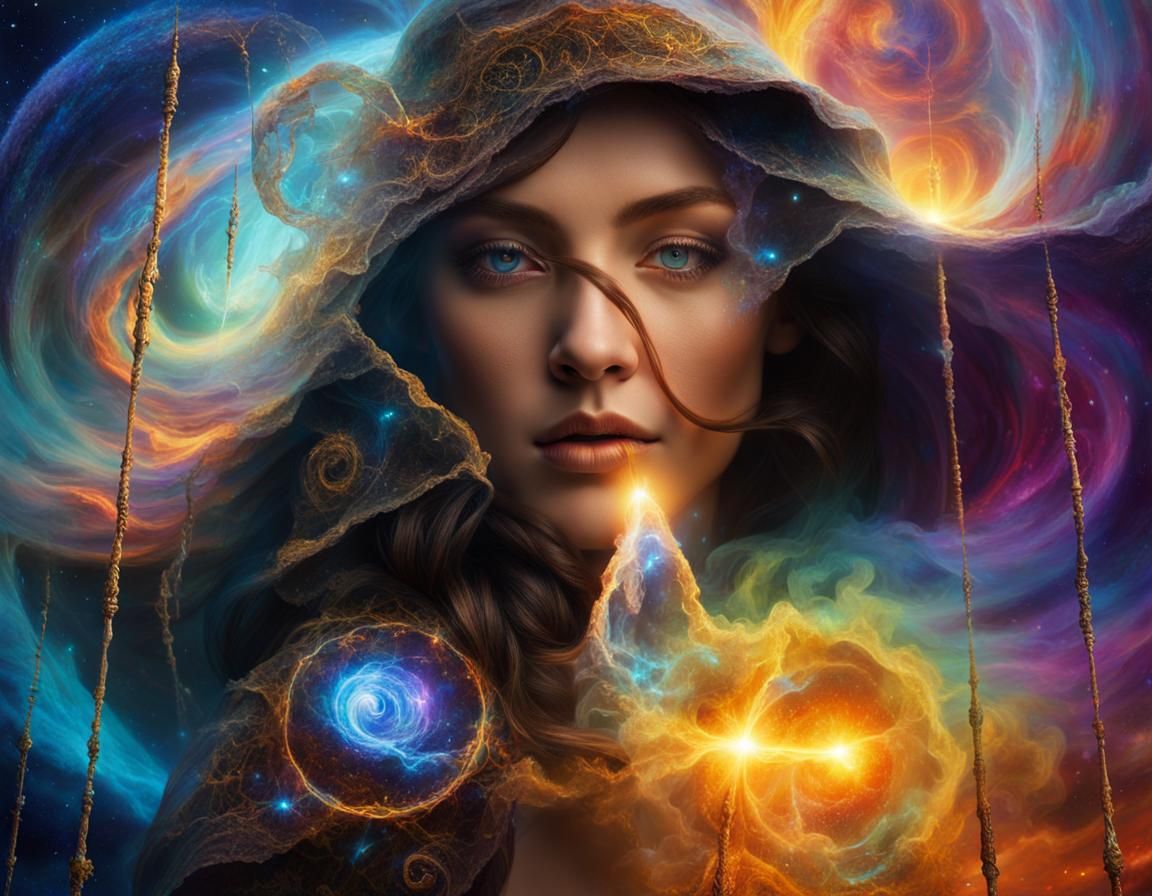 Mystical Sorceress Portrait in Surrealist Oil Painting