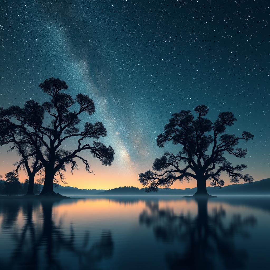 Starry Night Over Tranquil Lake: Fantasy Concept Art