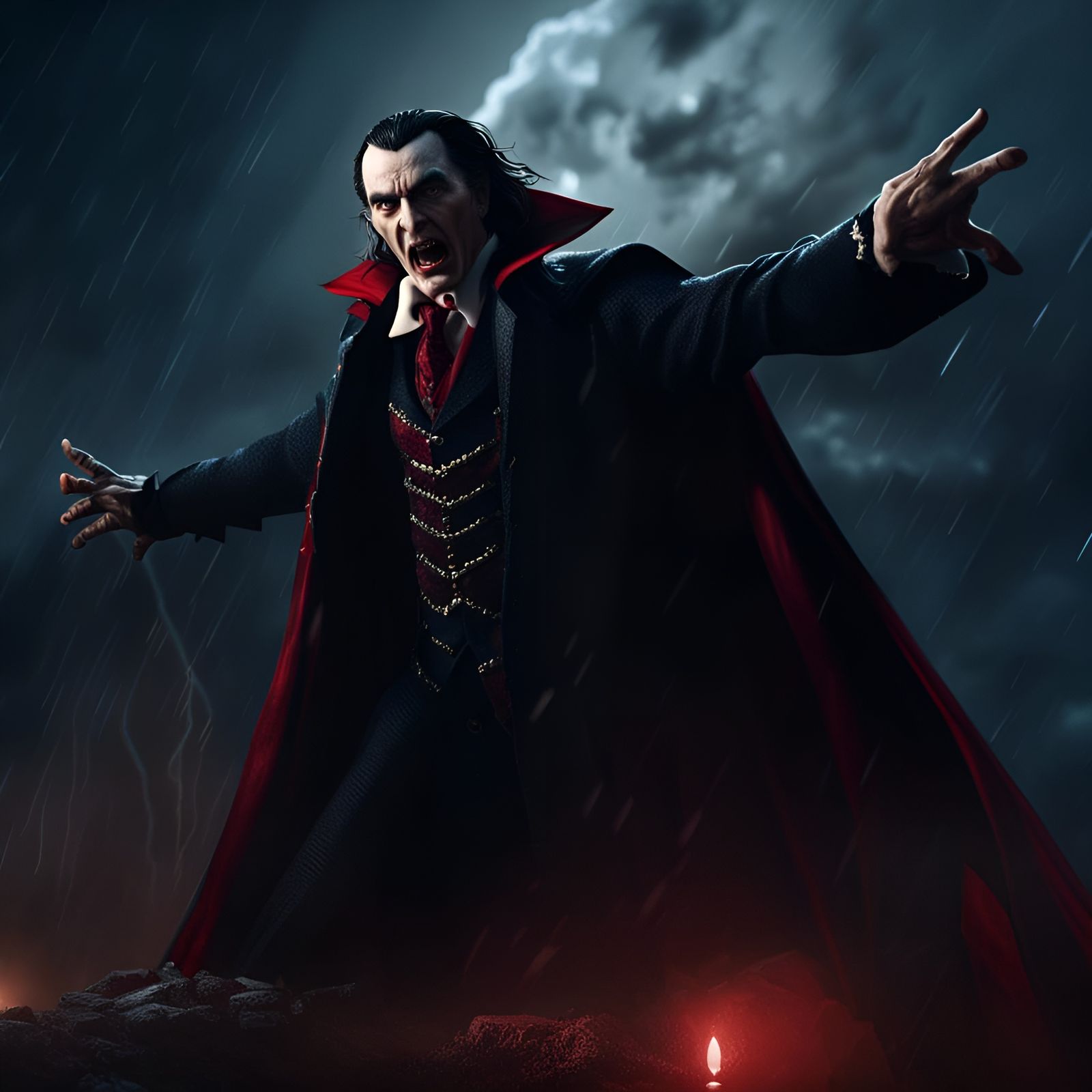Detailed Dracula in Action Pose with Midnight Lighting