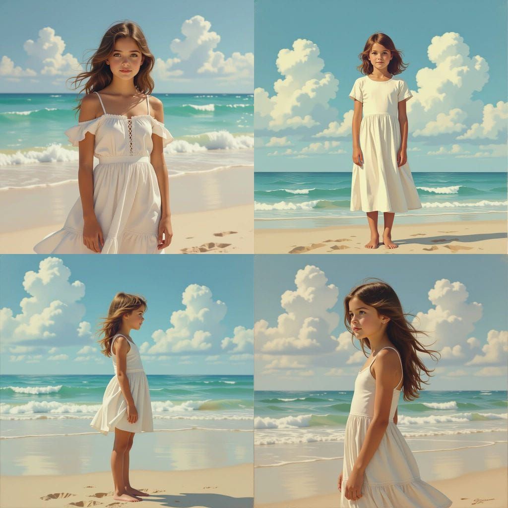 Girl on Beach with Pastel Sky: Matte Painting