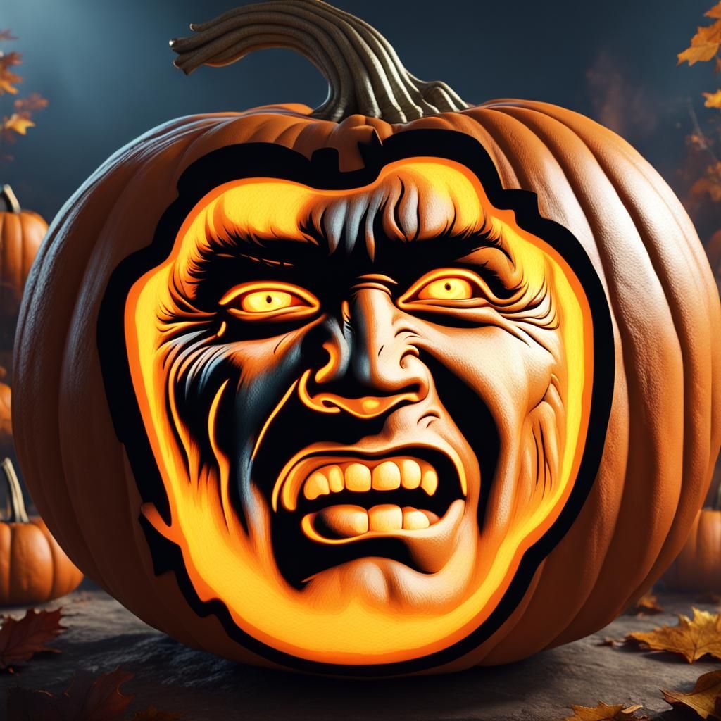 Elvis's face carved into a pumpkin