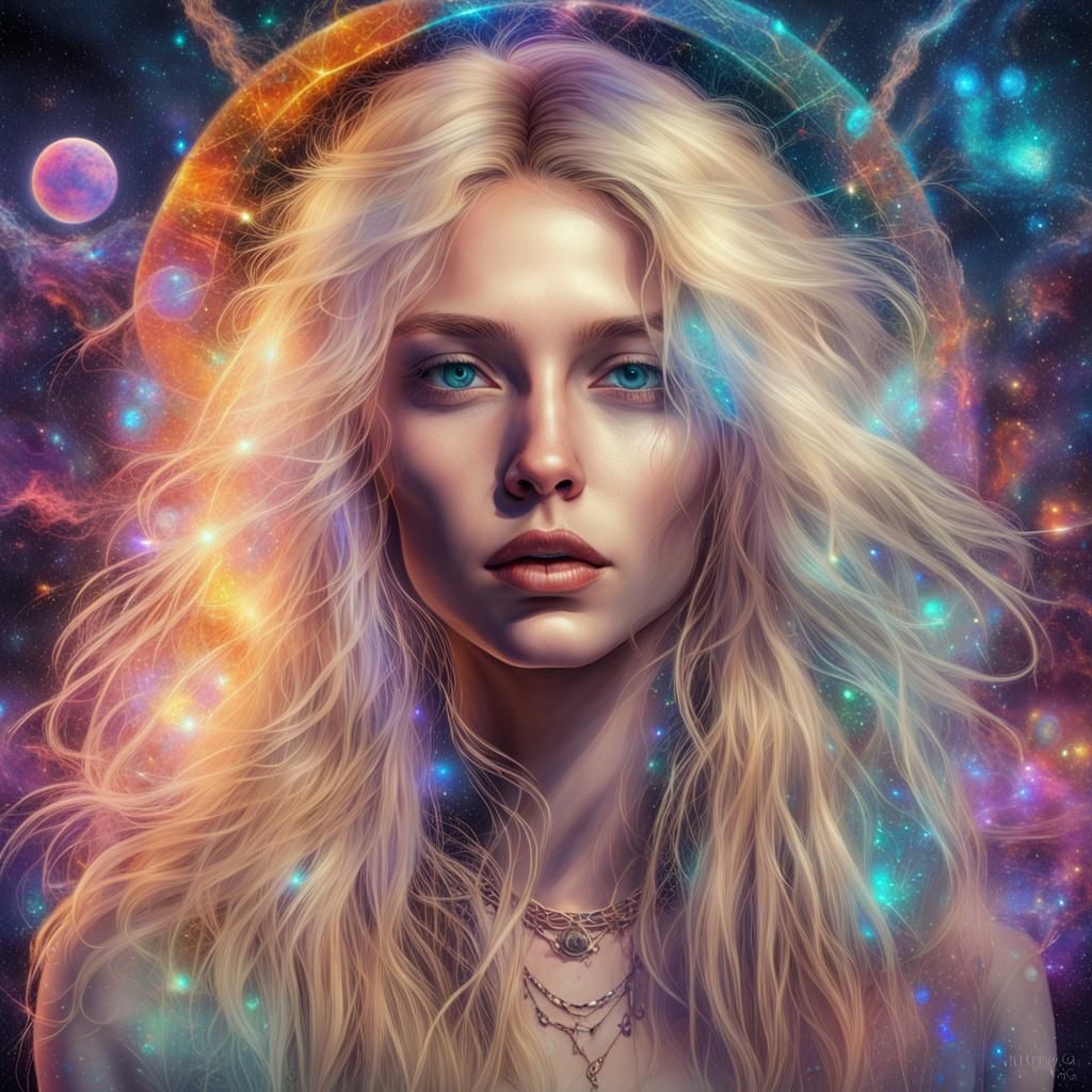 Holographic Rocker Girl in Cosmic Mixed Media