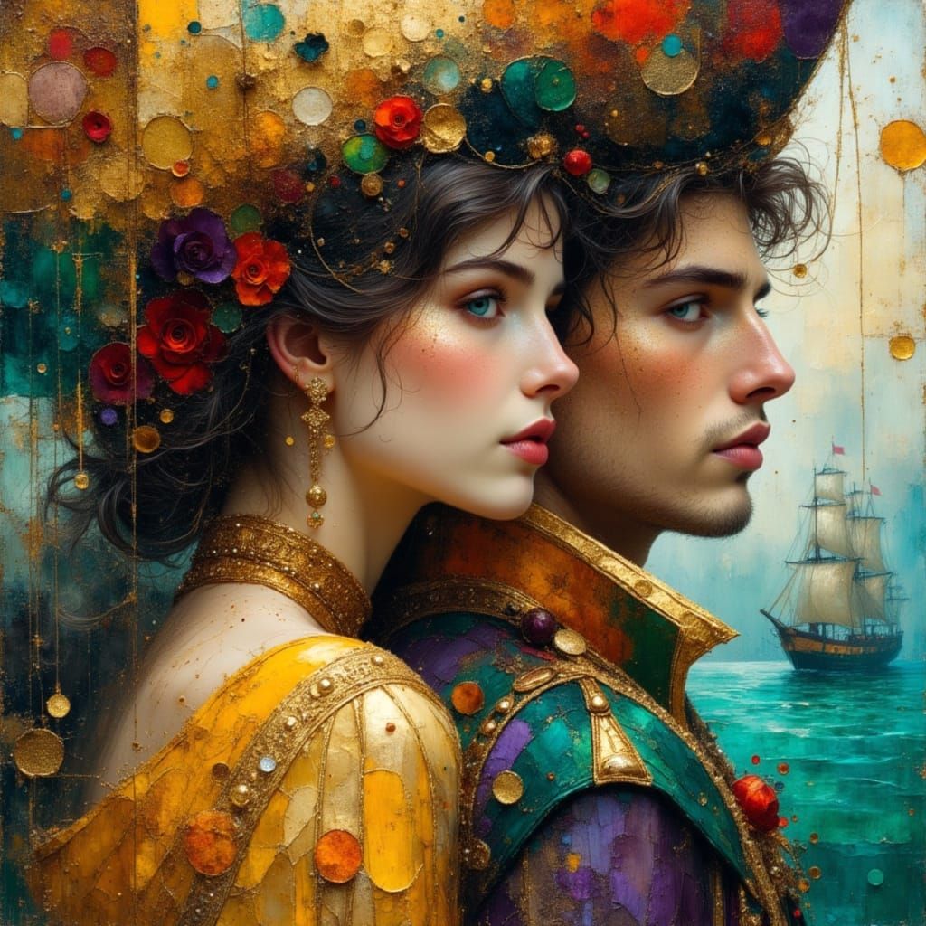 Pirate Royalty Portrait Onboard Ship in Oil Painting Style