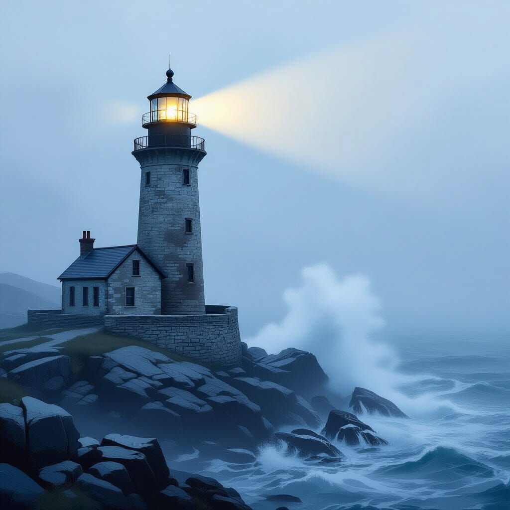Misty Lighthouse Scene in Atmospheric Style