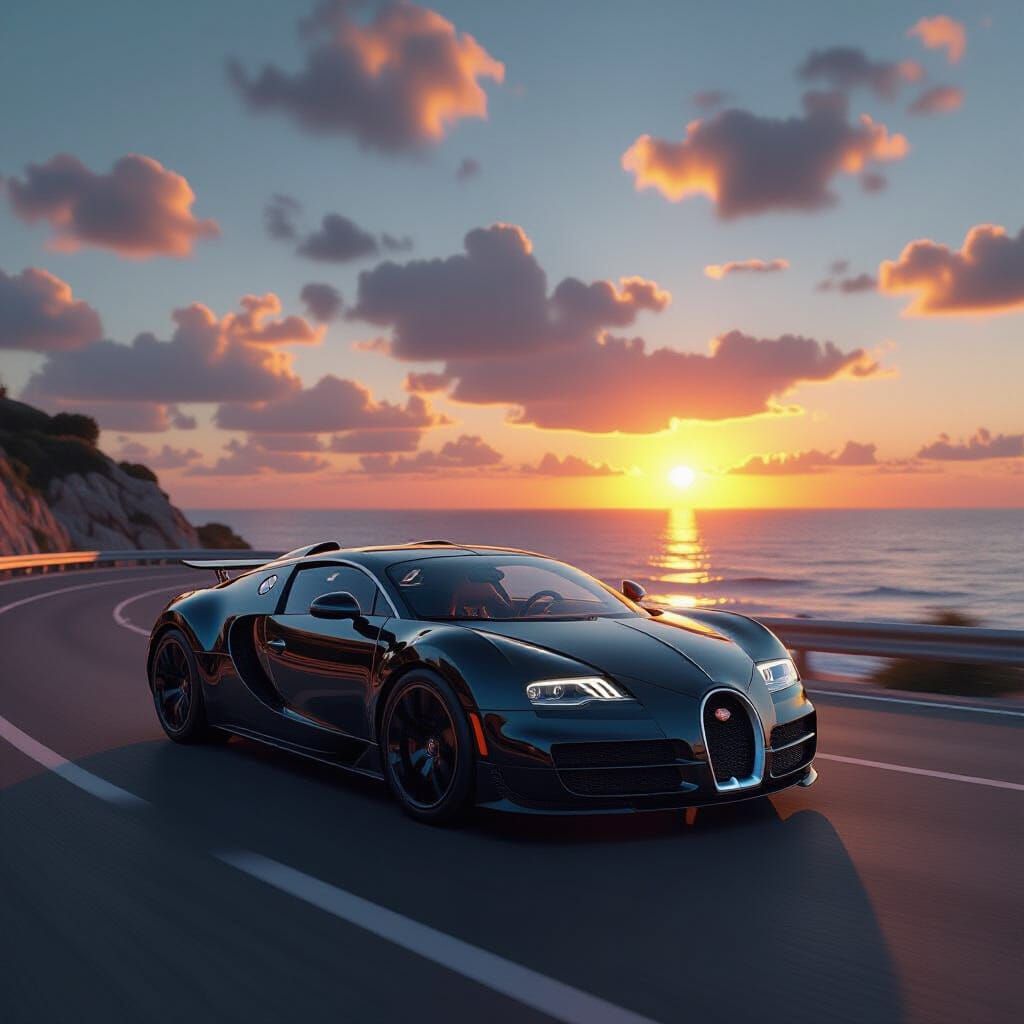 Bugatti Veyron at Sunset: Hyperrealistic Octane Render