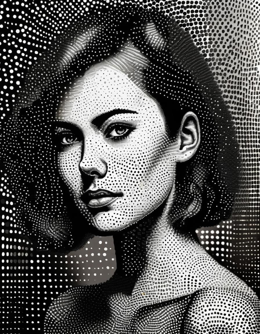 Pointillist Portrait of a Woman in Black and White