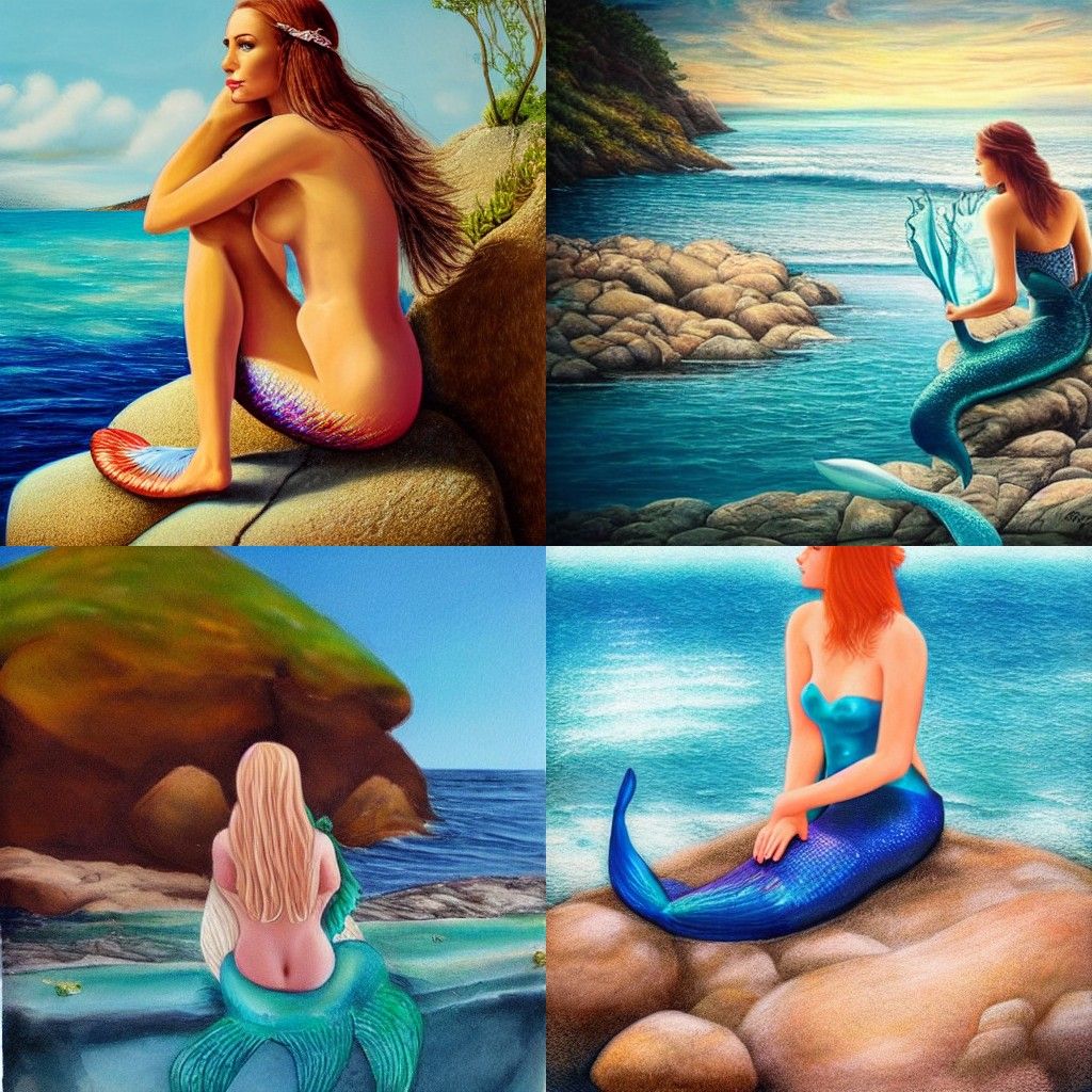 Hyperrealistic Mermaid on Rocky Seaside Beach
