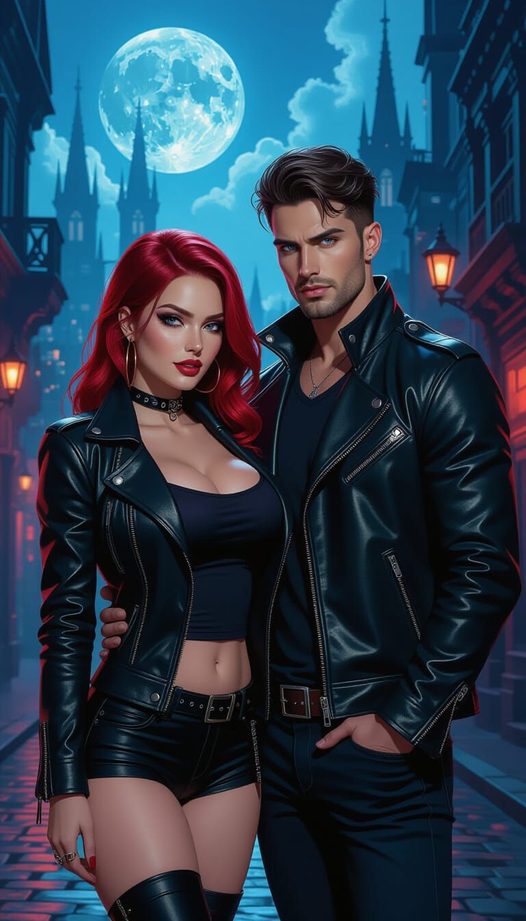 Cyberpunk Couple in Lunar Glow