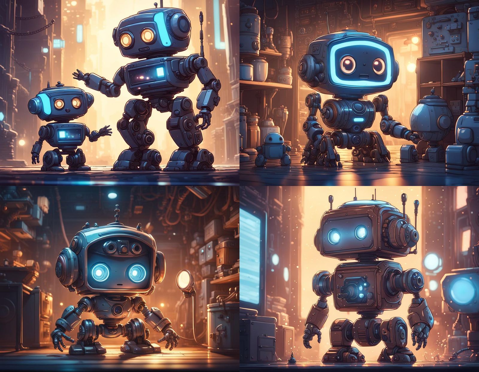 Cartoon Robot Baby with Spotlight, Cel-Shaded Art