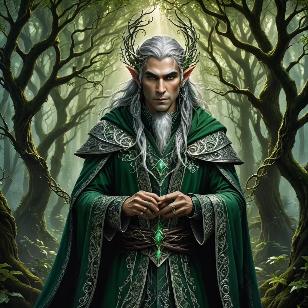 Elven Mage in Mystical Forest Digital Art