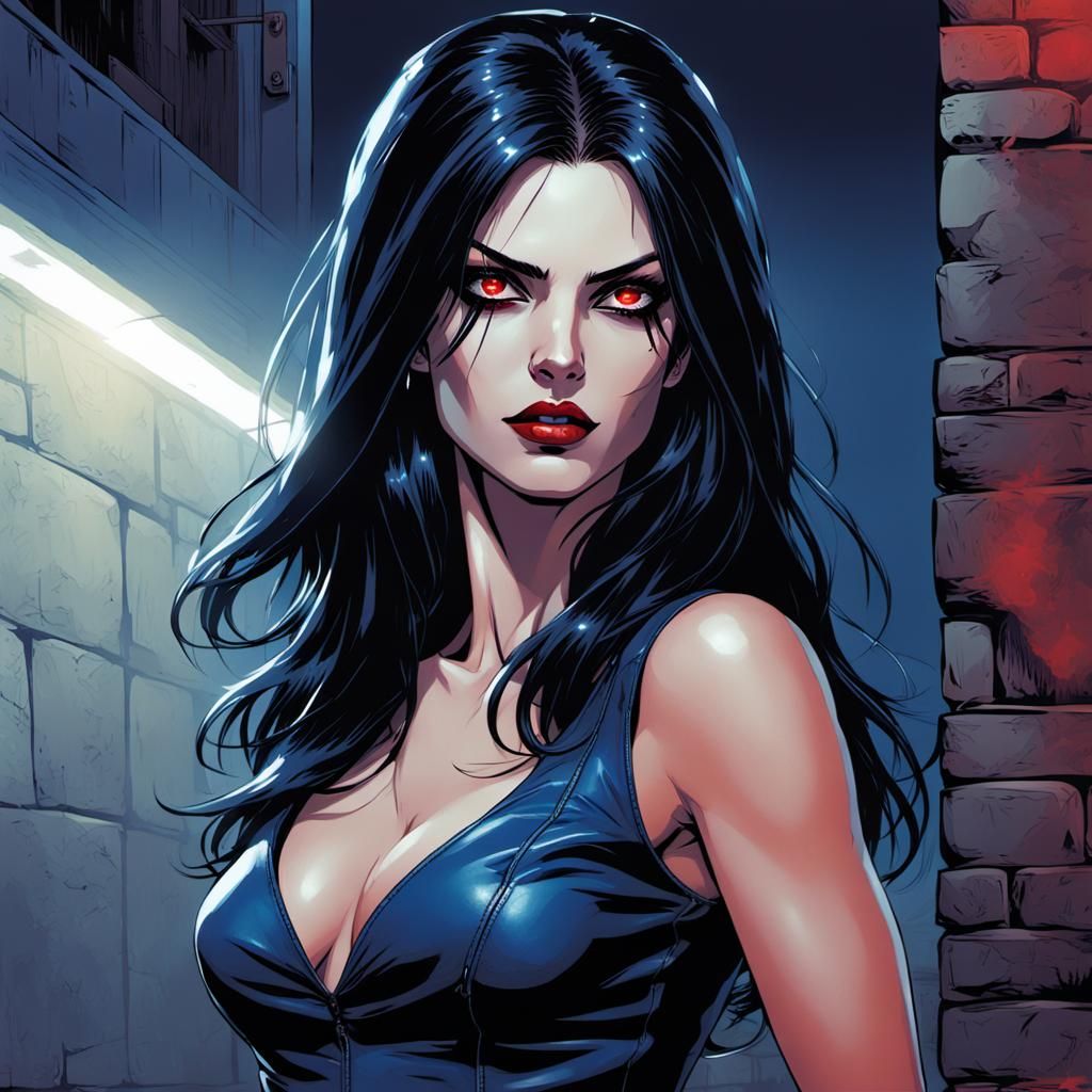 Vampire Woman in Nightclub: Comic Book Art