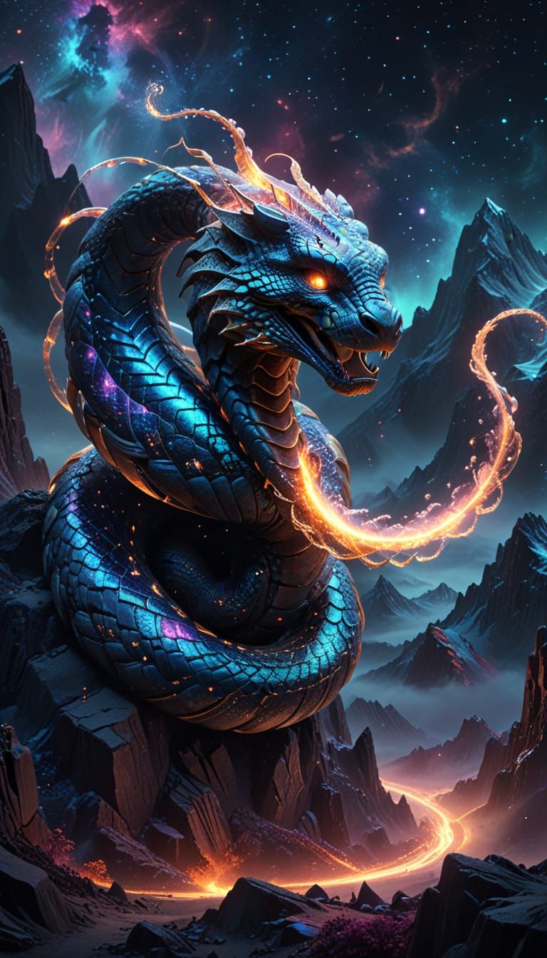 Cosmic Cobra Coiled Around Crystal Mountain