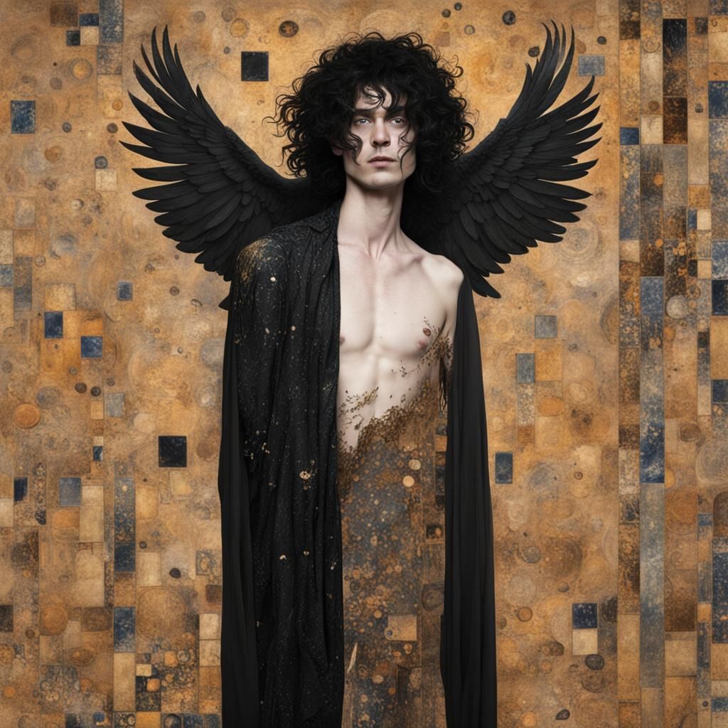 Morpheus and Raven in Gustav Klimt Style