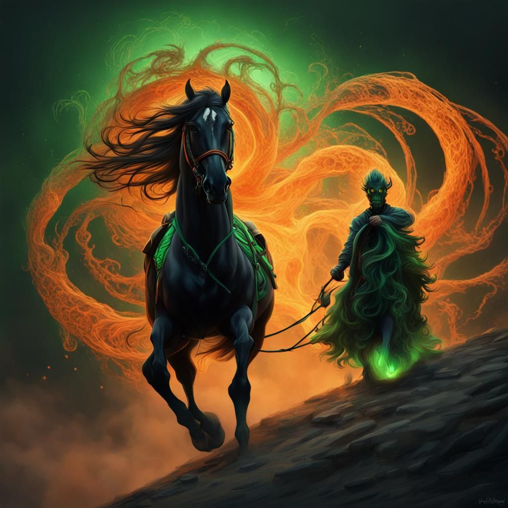 Headless Horseman with Glowing Energy, Digital Painting