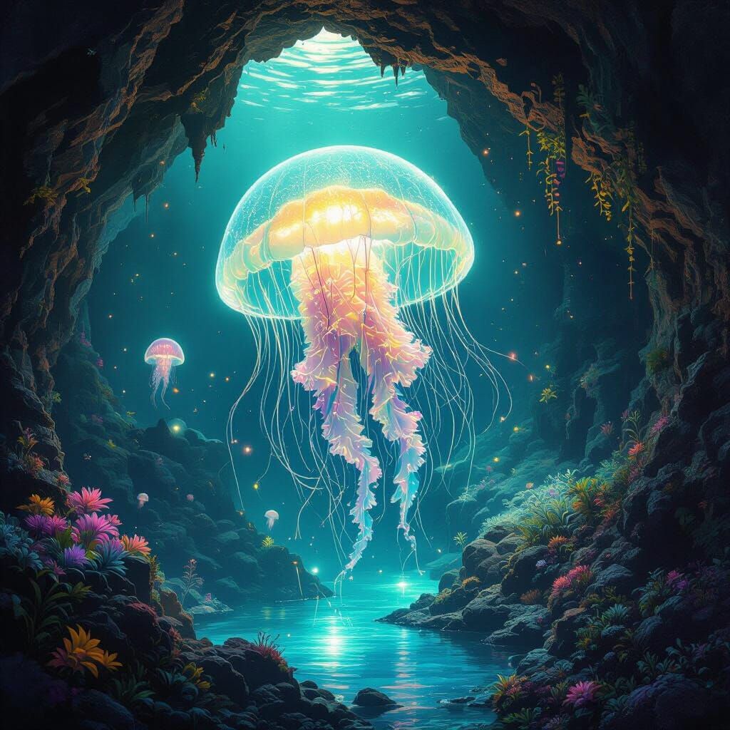 Bioluminescent Jellyfish Illuminates Subterranean Cave