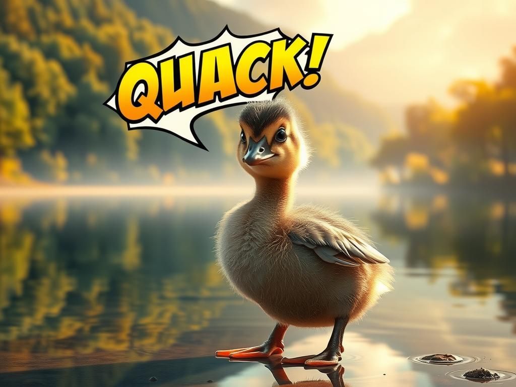 Adorable Duckling Quacking in Detailed Lake Landscape