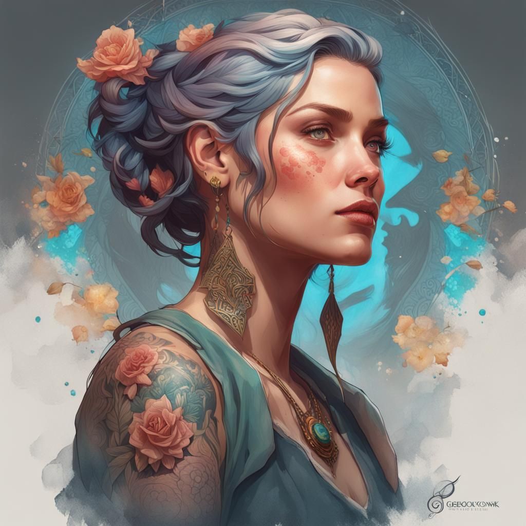 Woman with Tattoos: Hyperdetailed Digital Portrait