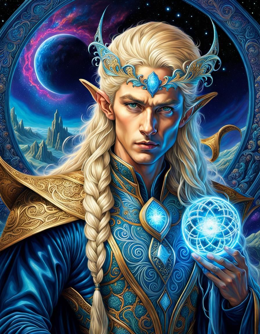 Elvish Mage in Psychedelic Fractal Art Style