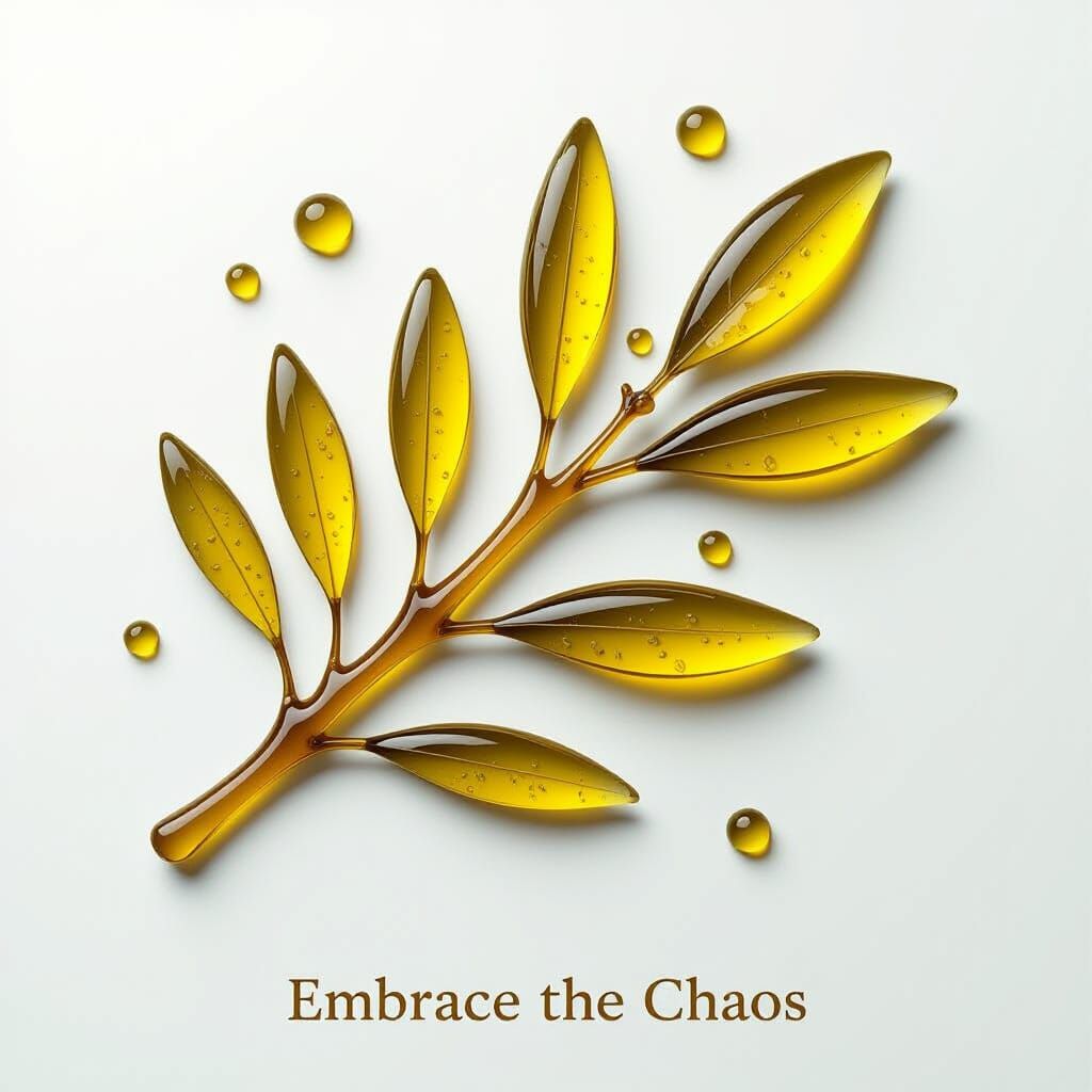 Golden Olive Branch Made of Translucent Olive Oil