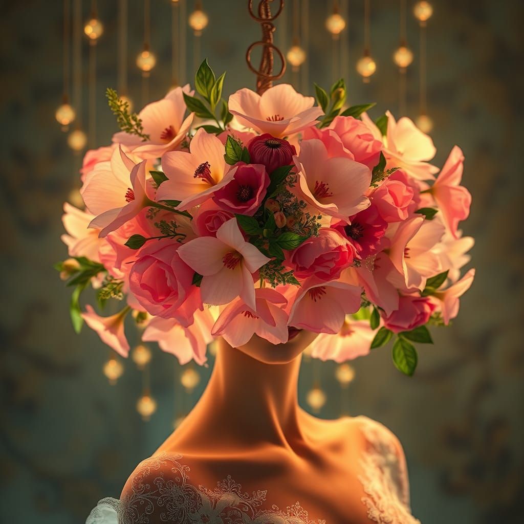 Ethereal Bouquet with Woman in Art Nouveau Style