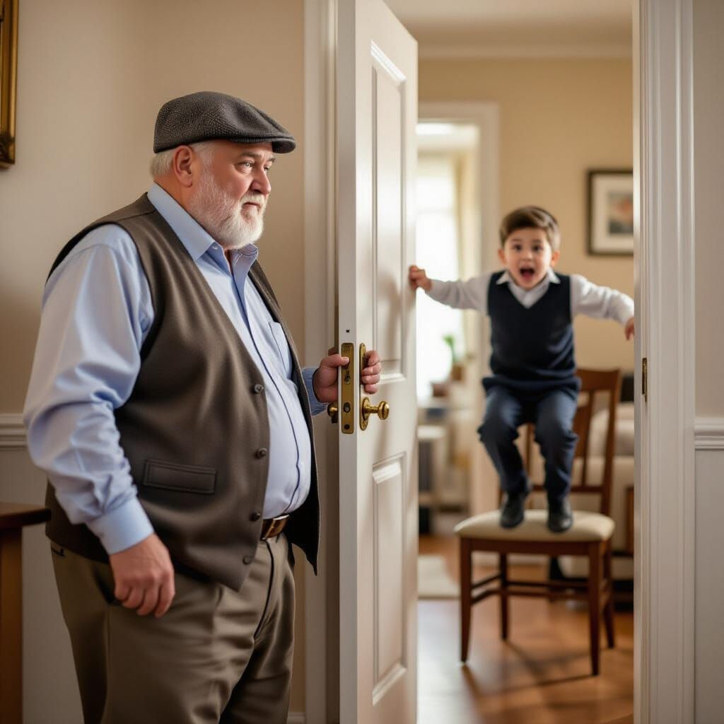Comedic Scene: Elderly Man Surprises Boy