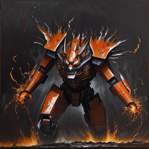 Hellish Mecha Combat Scene in Expressionist Style
