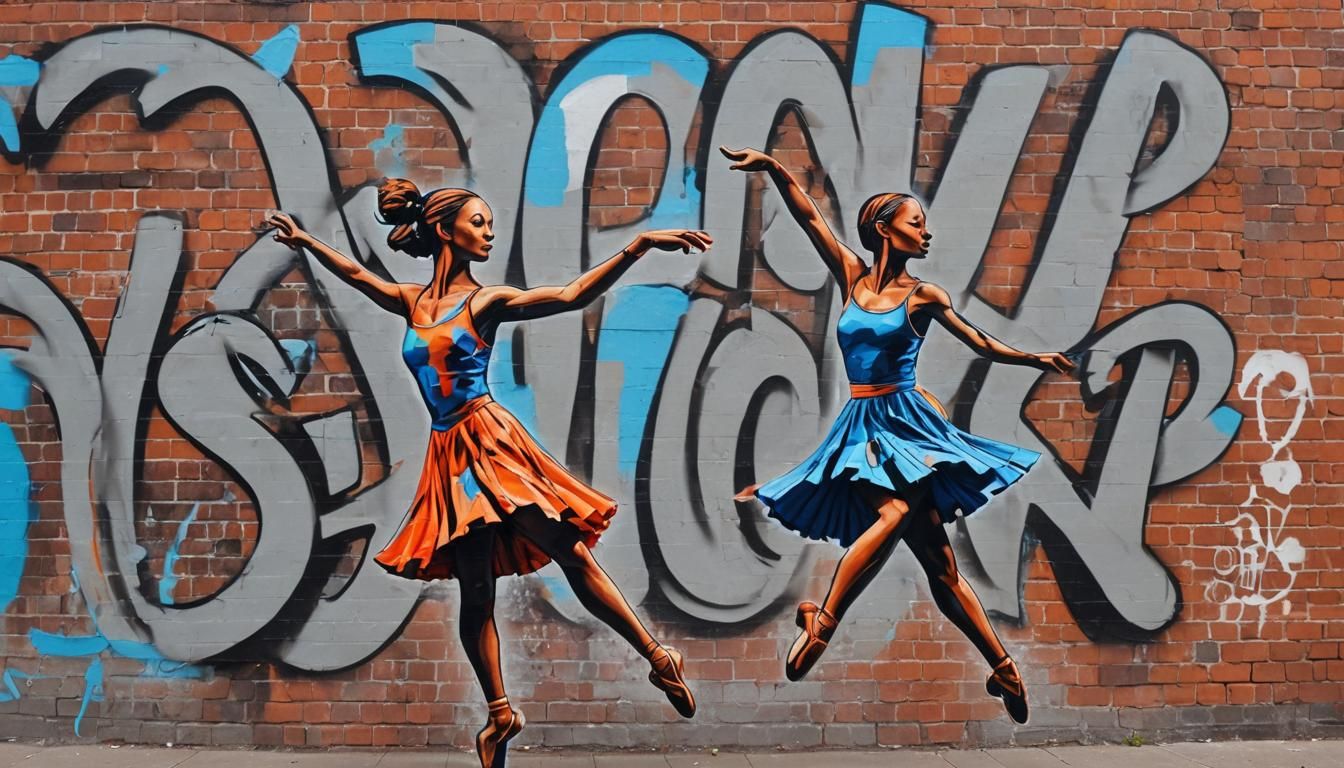 Vibrant Graffiti Street Art with Dancing Ballerina