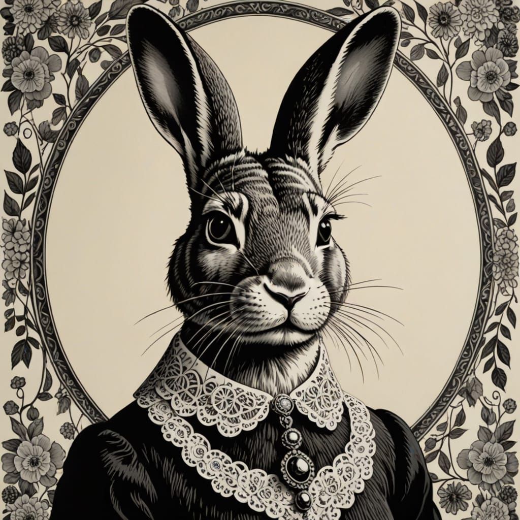 Fornasetti-Inspired Lady Rabbit Portrait