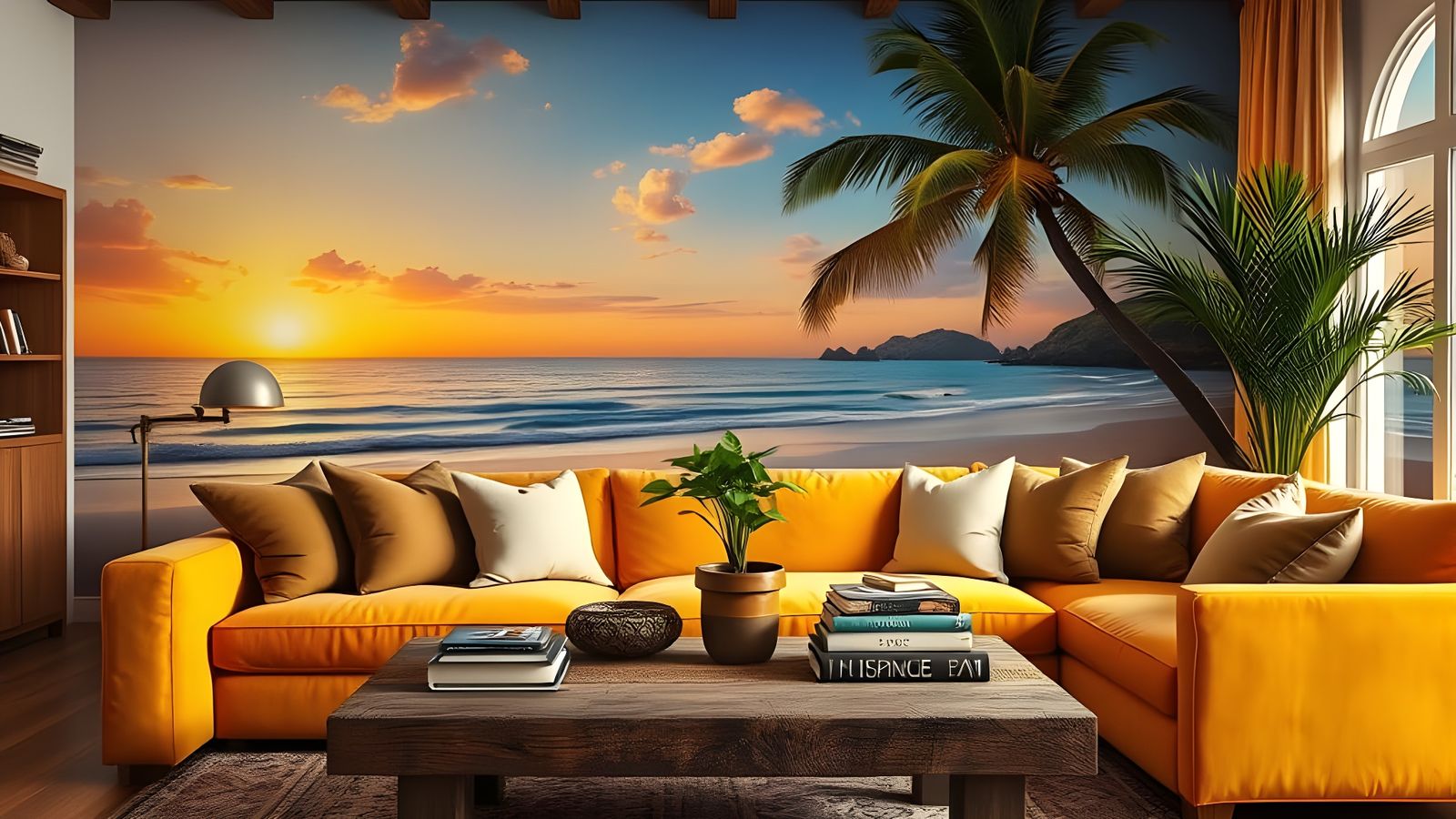 Cozy Living Room with Beach Mural