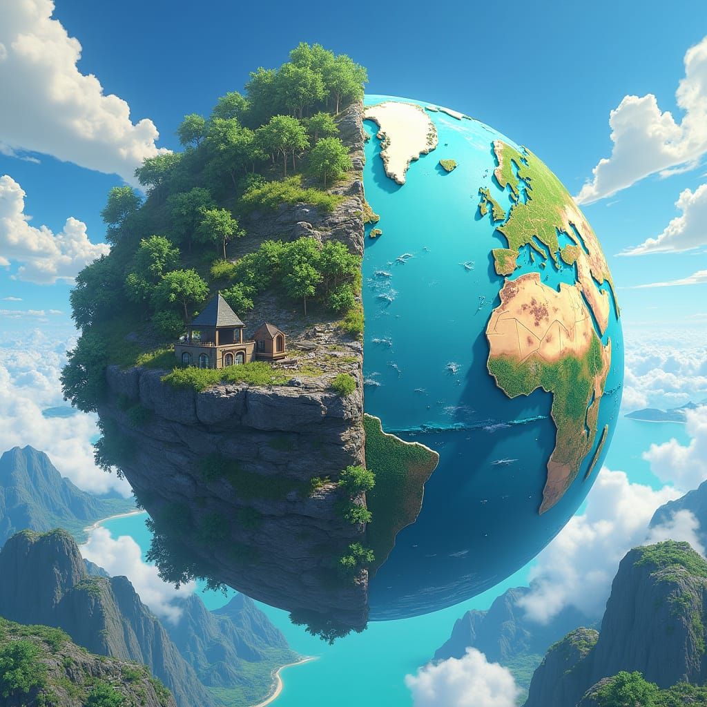 Contrasting Worlds: A Planet Divided in 3D Anime Style