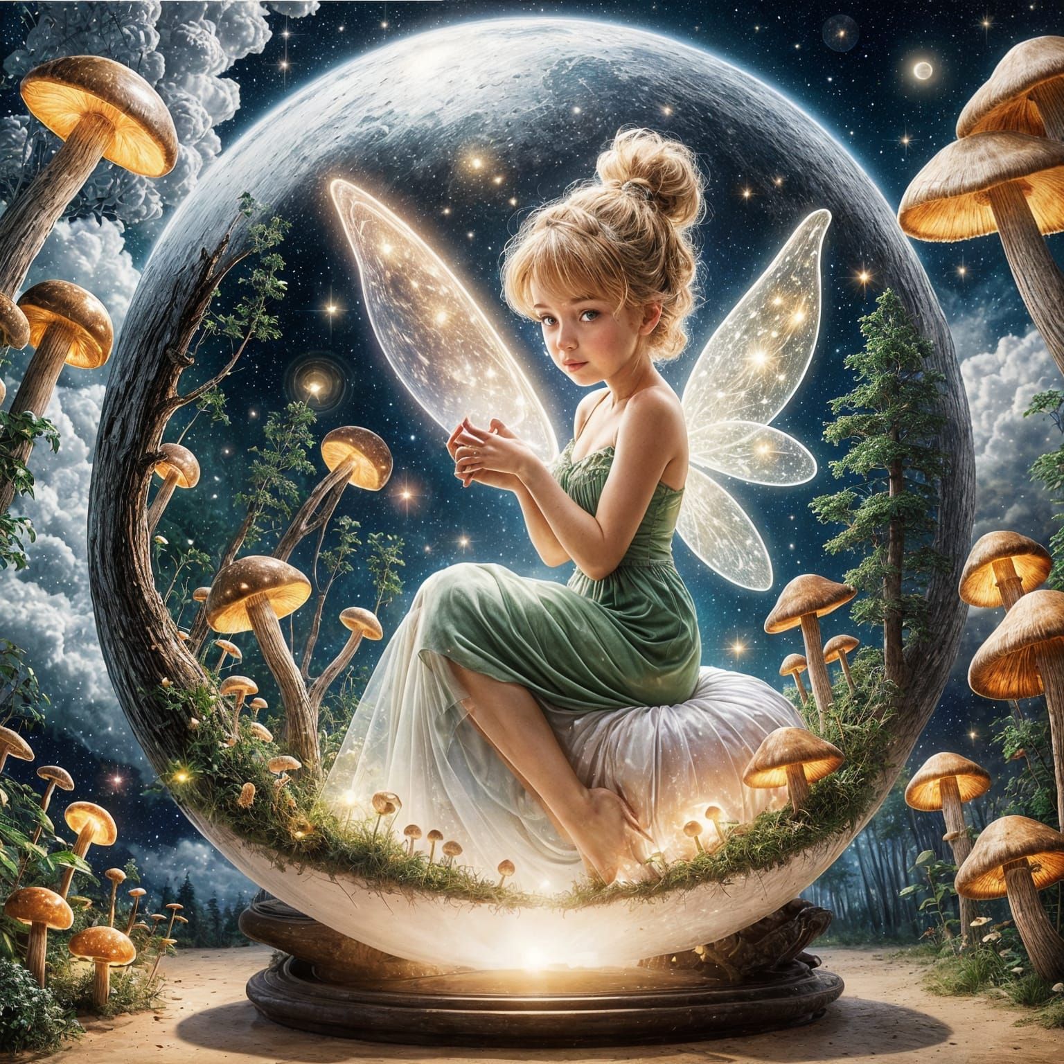 Magical Orb with Tinkerbell in Starry Night Sky