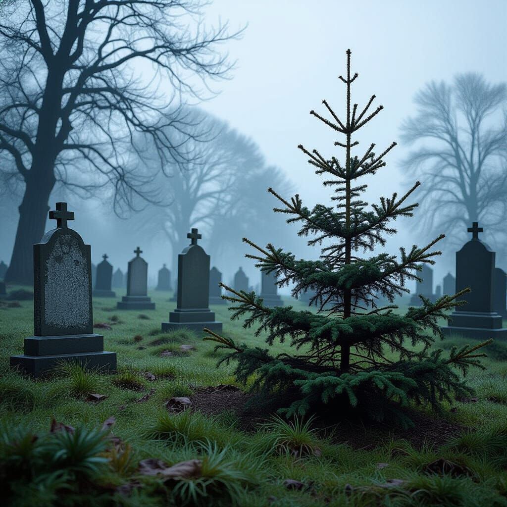 Creepy Graveyard with Dead Christmas Trees