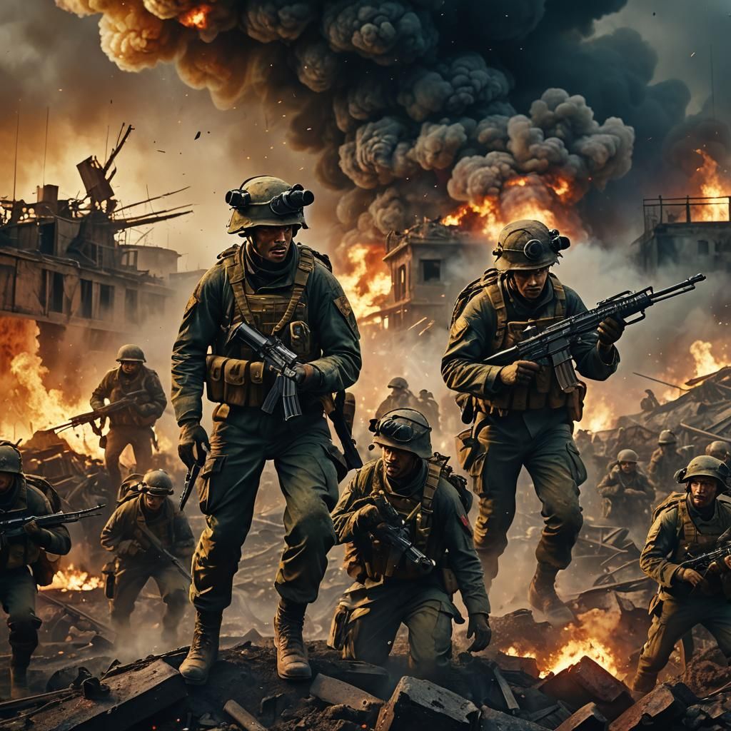 Intense Battlefield Scene in Oil Painting Style
