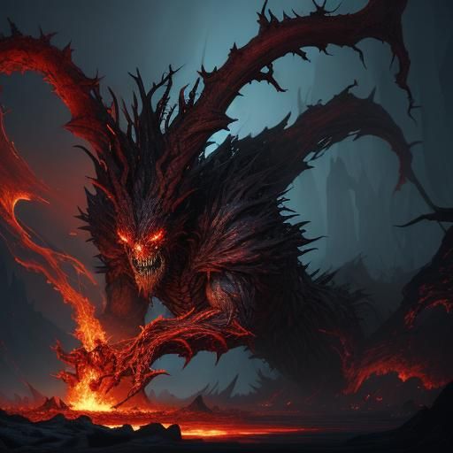 Thorn Creature with Glowing Heart in Dark Fantasy Art