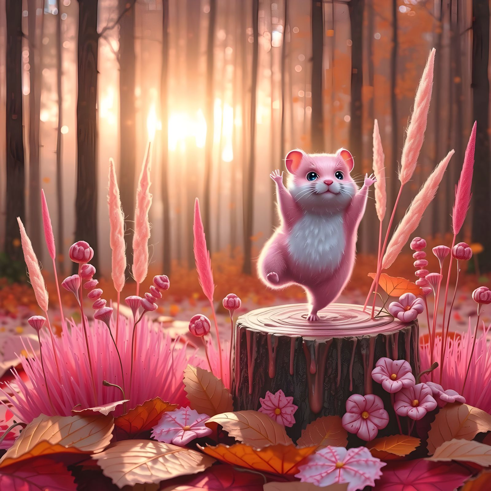 Vibrant Hamster Yoga in Whimsical Nature