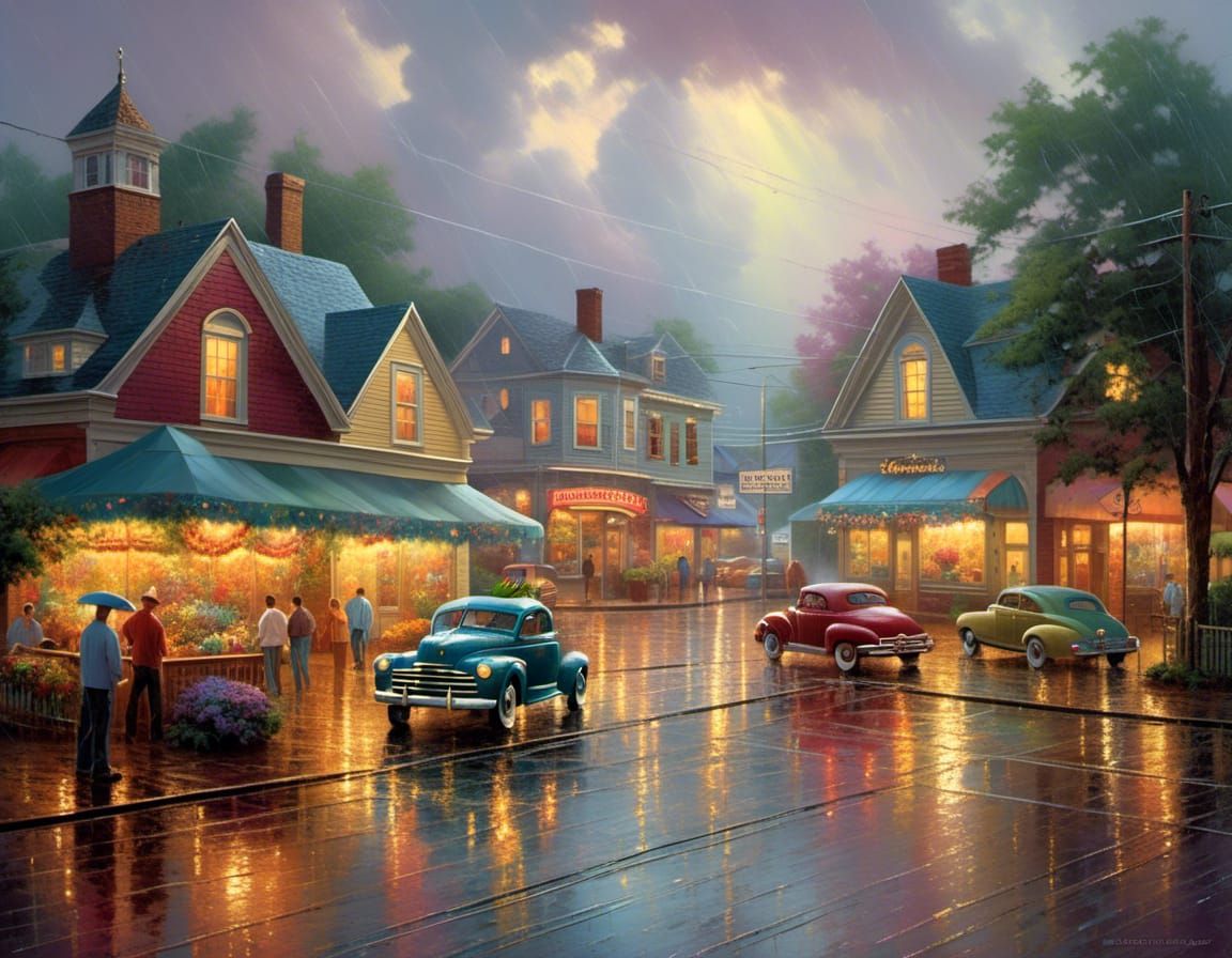 American Town After Rain in Luminist Style