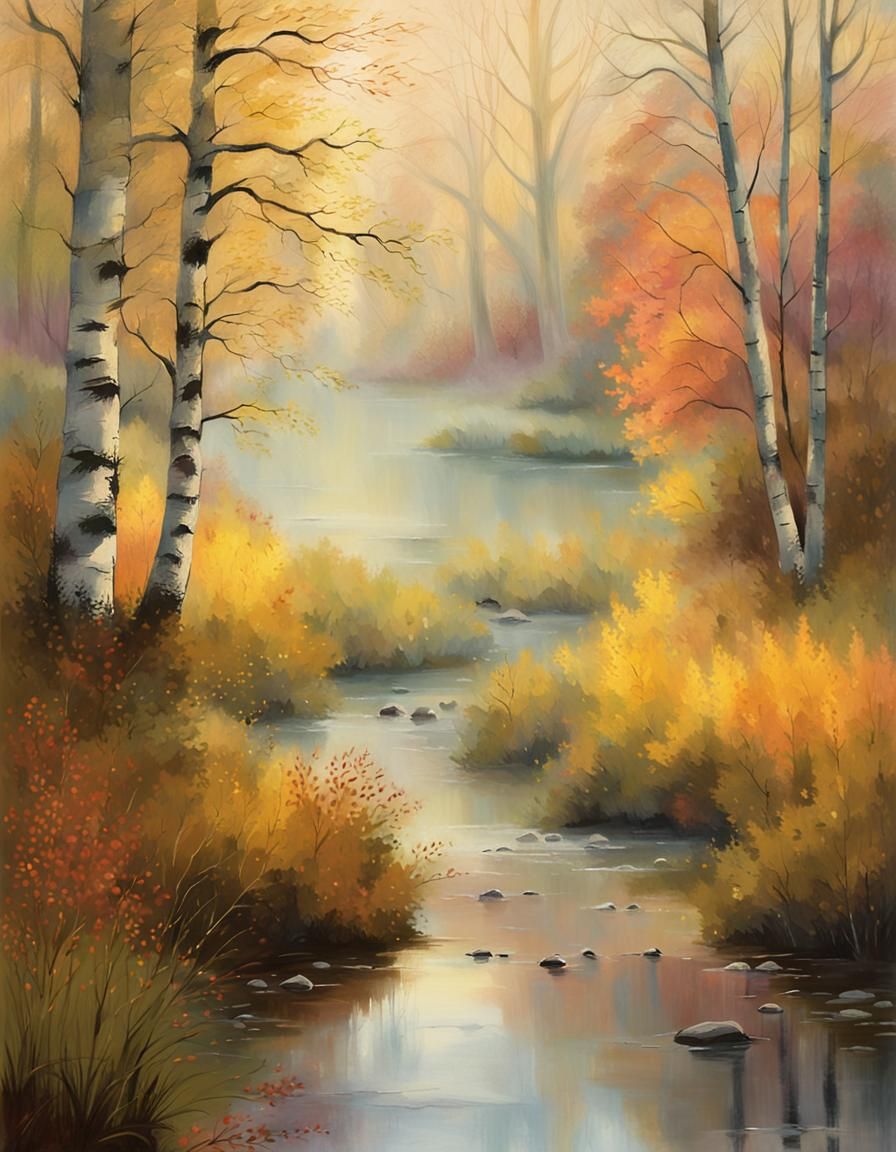 Ethereal Autumnal Landscape in Impressionist Style